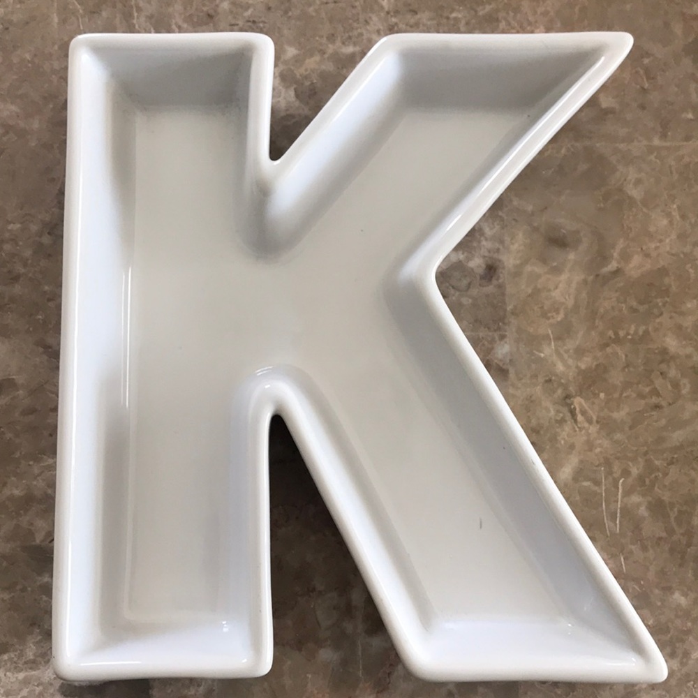 Ceramic K jewelry dish or candy dish.